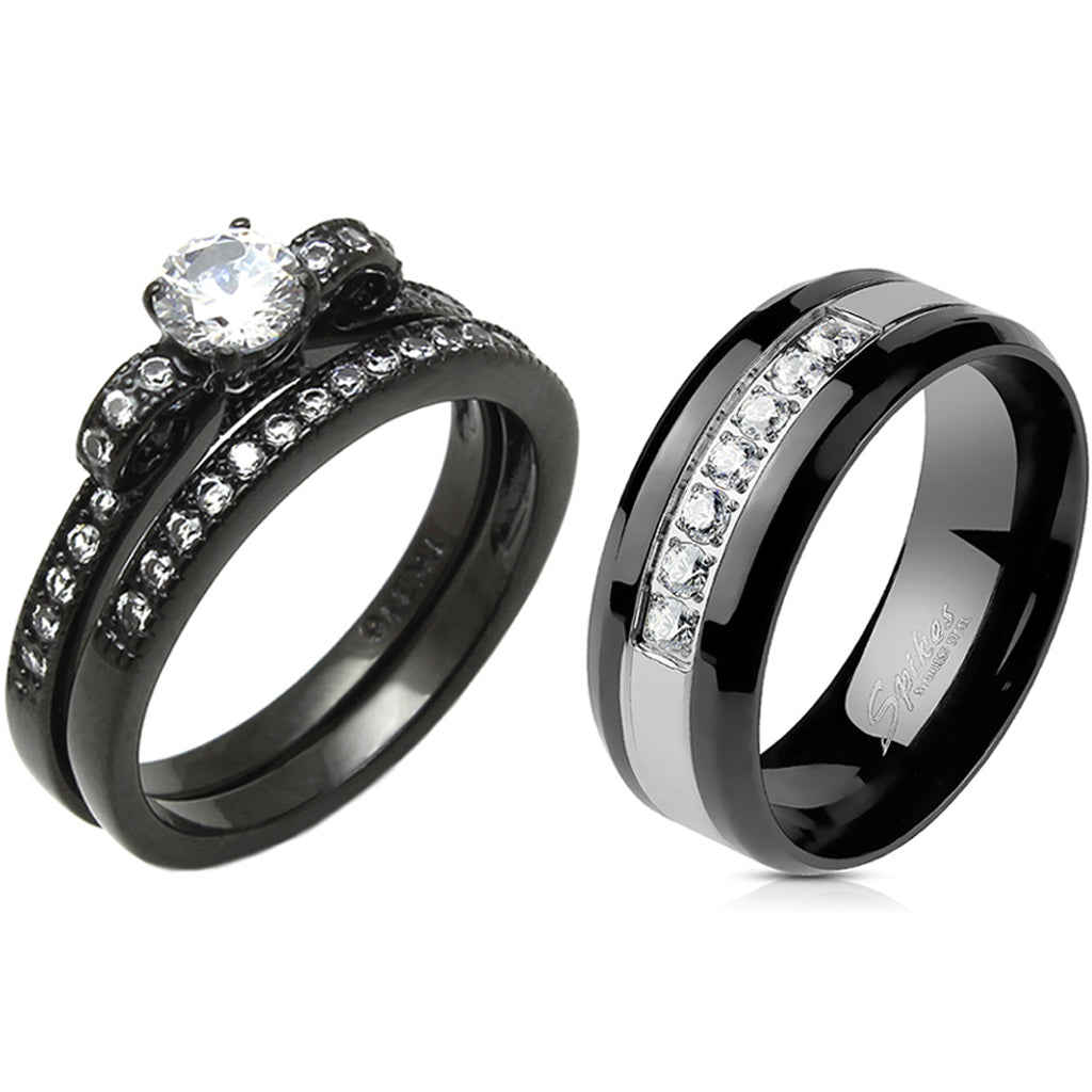 Double Band Black Diamond Ring 14kt White Gold Ring CT7300S